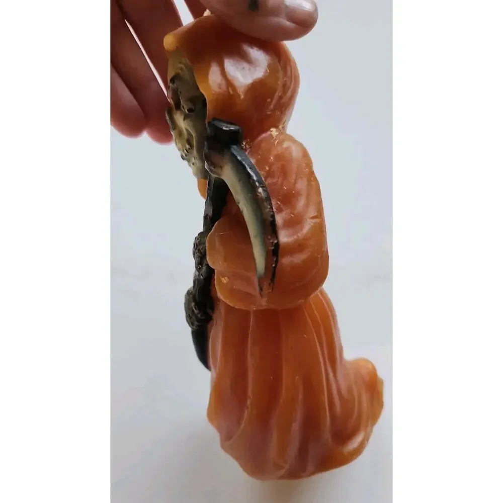 VNTG Grim Reaper Candle Orange Halloween Candle Garden Ridge Spooky Skull